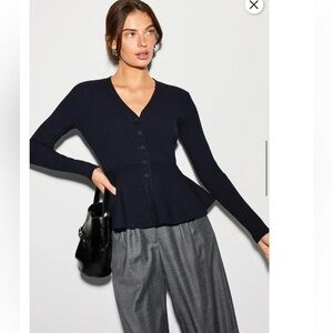 Jason Wu x RTR V-Neck Peplum Cardigan, Size: L